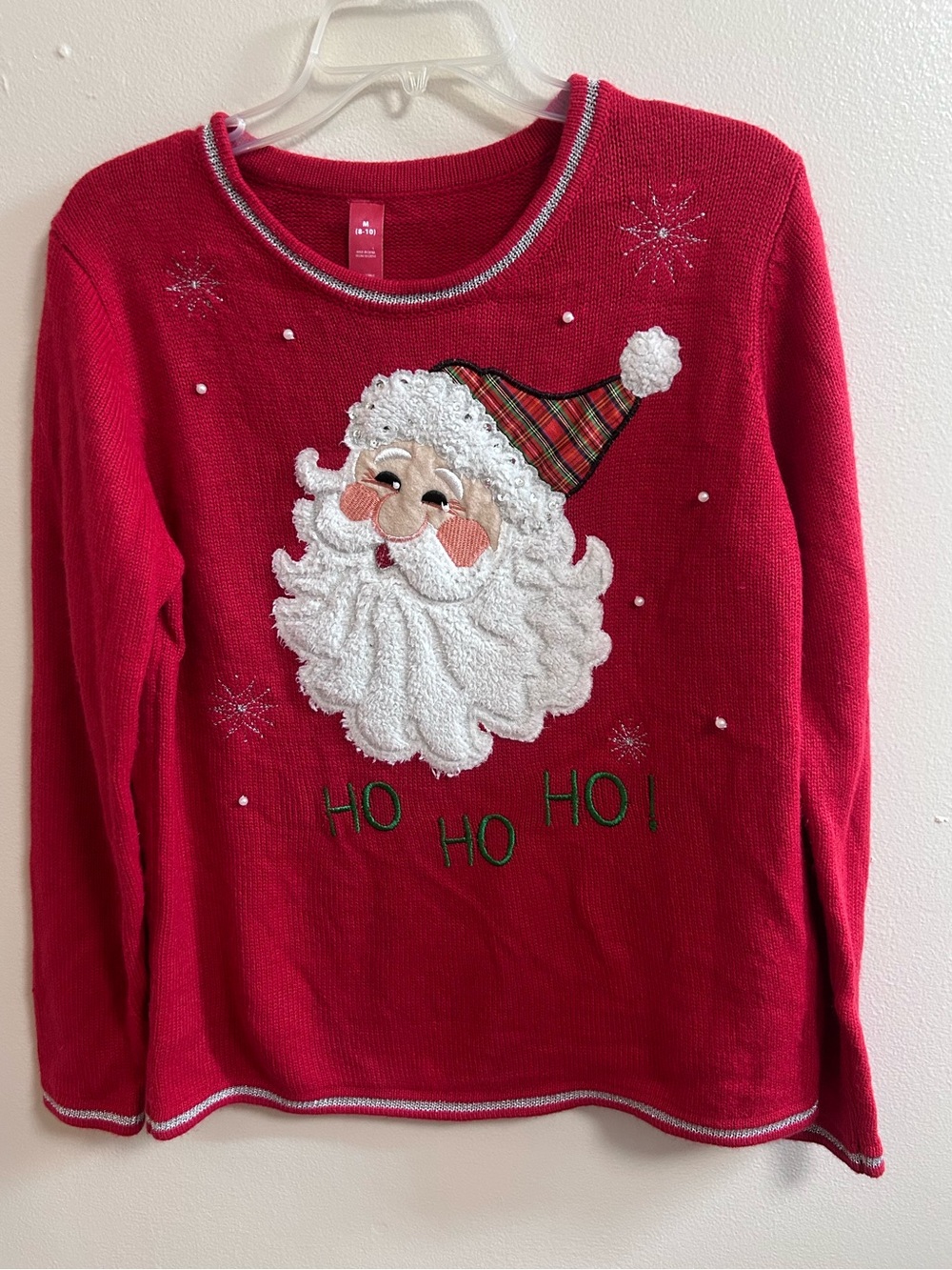 Vintage Women's Red Santa Ho Ho Ho Ugly Christmas Sweater Medium (8-10)